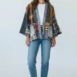 Broderick's Clothing Co. Shannon Passero Lodge Cardigan made from upcycled flannel and denim patchwork