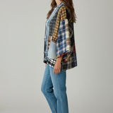 Broderick's Clothing Co. Shannon Passero Lodge Cardigan made from upcycled flannel and denim in a patchwork design