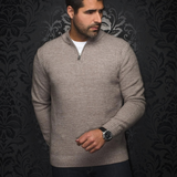 Broderick's Clothing Co. Au Noir VOGAR beige merino wool blend quarter zip sweater with rib-knit cuffs