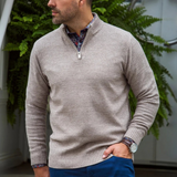 Broderick's Clothing Co. Au Noir VOGAR beige merino wool blend quarter zip sweater worn by a man