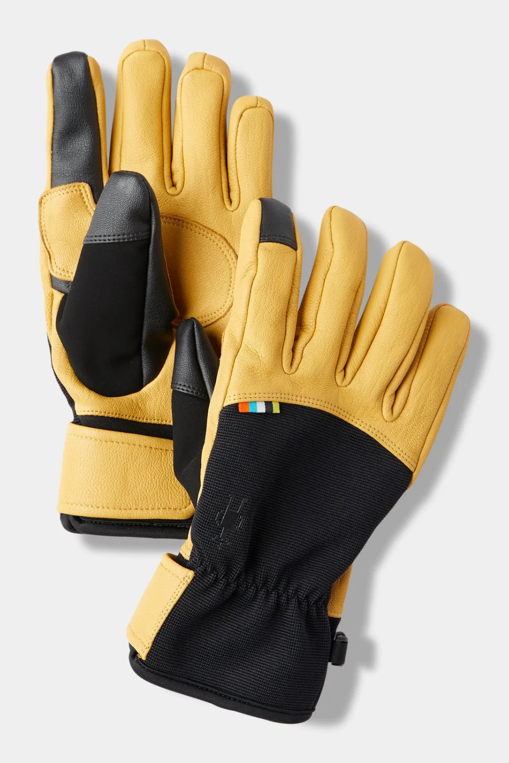 Broderick's Clothing Co. Smartwool Spring gloves in yellow leather and black fabric with touchscreen-compatible tips.