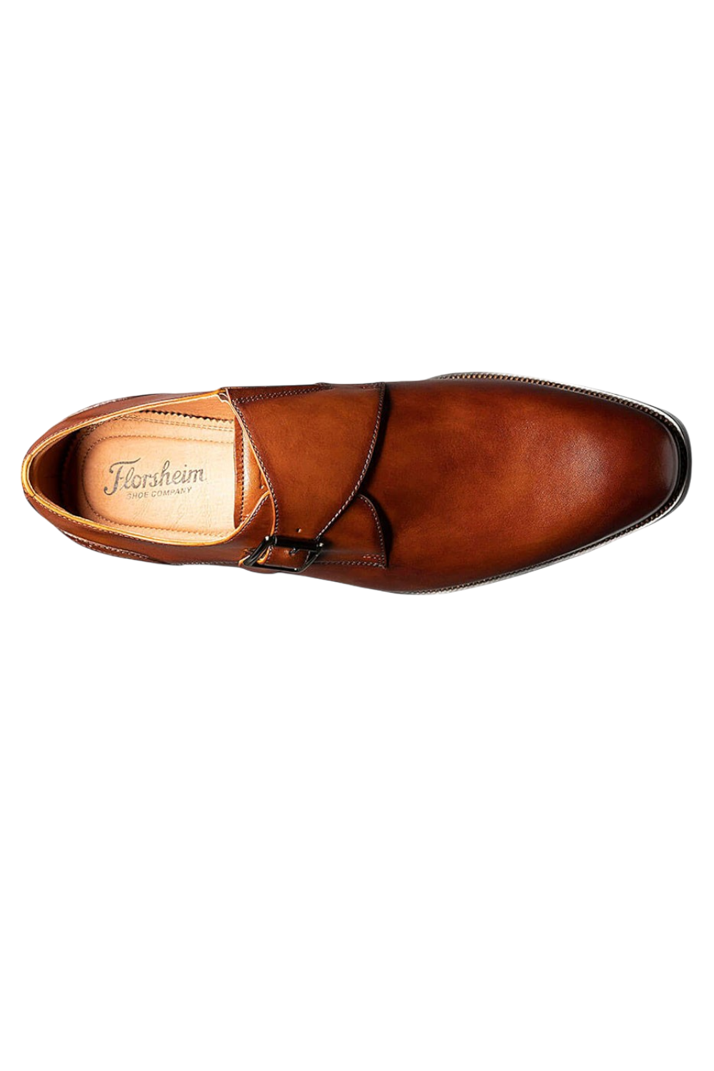 The Florsheim Sorrento Plain Toe Single Monk Strap features a rich leather upper with an elegant buckle and a sleek silhouette. The convenience of a slip on is further enhanced by the comfort of its fully cushioned leather covered footbed and soft leather linings.