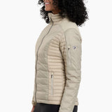 The remarkable SPYFIRE Down Jacket is lighter, softer, and stronger. One look and you’ll know it’s different. Features more down at your core and less under your arms and high sweat zones where you need the freedom to move. Temperature-regulating knit underarm gussets release excess heat for sustained comfort during high-output activity. Reinforced overlays provide durability while our 3D patterning supplies the ideal feminine fit.&nbsp;