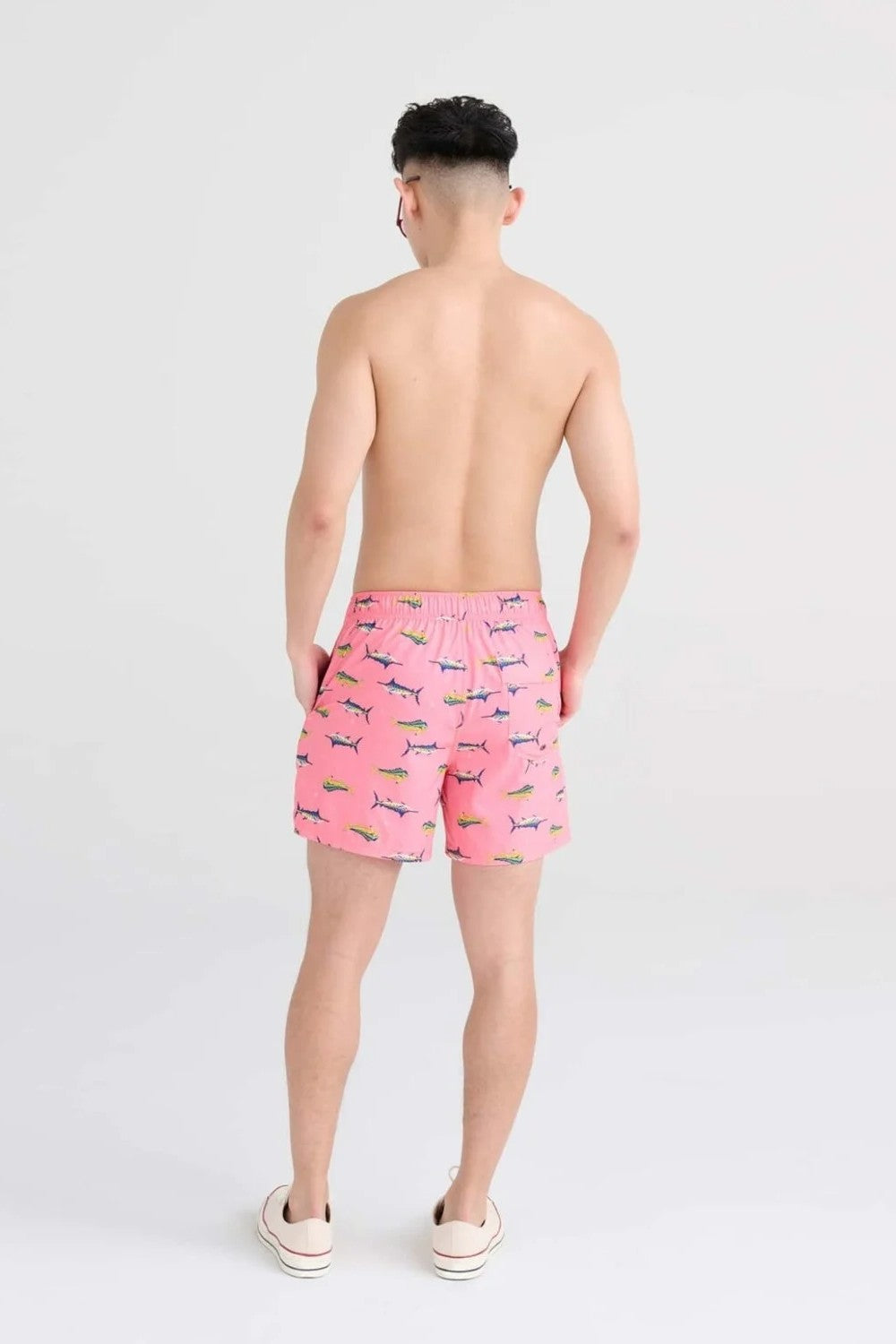 These 2N1 swim shorts combine a Slim Fit liner over a fixed-waist shell. The integrated liner is form-fitting through the butt and thighs.  Beach bash and beyond. Featuring an ultra-light mesh liner and the BallPark Pouch, Oh Buoy is primed for your next pool party. 