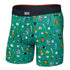 Green boxer briefs with colorful pattern on a white background