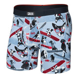 Boxer briefs with dog pattern and Saxx branding on a white background