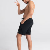 These 2N1 board shorts combine a Slim Fit liner under a fixed-waist shell. The integrated liner is form-fitting through the butt and thighs.