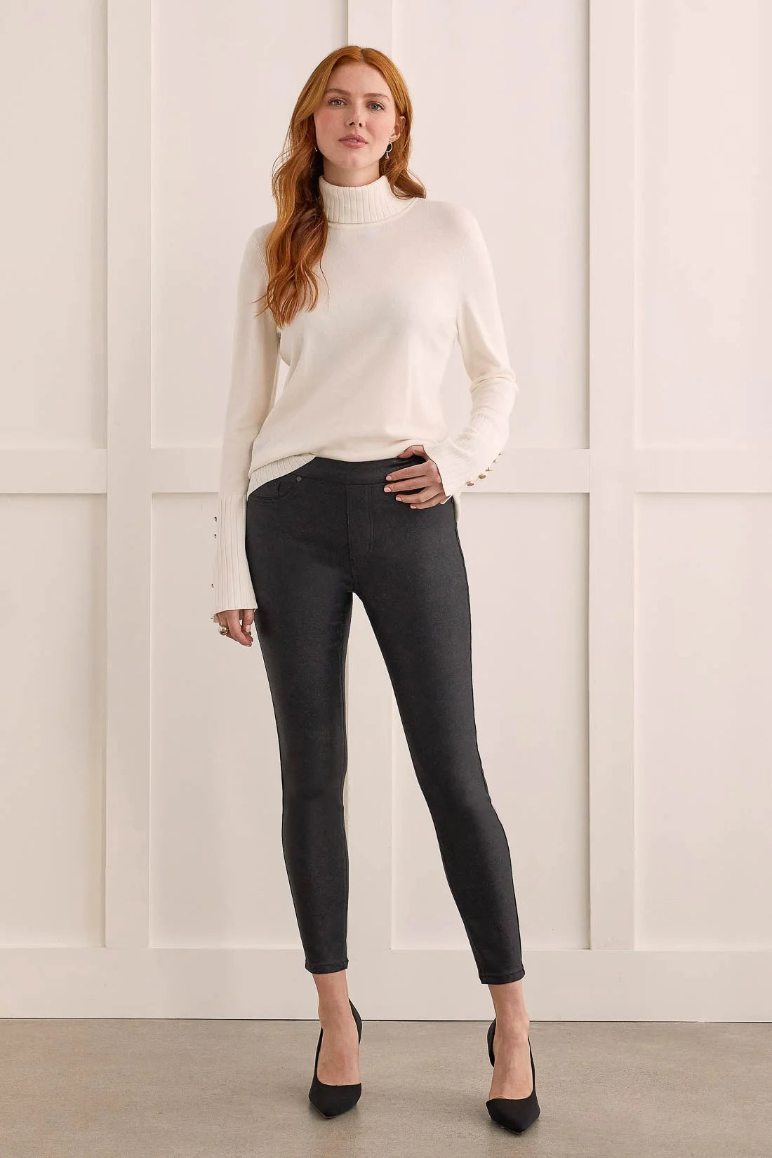 We're obsessed with the way these glitter-coated skinny pants wrap you in flashy style—they're perfect for bringing a dressy, pulled-together feel to even the most casual outfits.