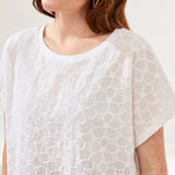 Discover the breezy feel of pure cotton poplin, beautifully finished with intricate embroidery. This cap sleeve crew neck delivers a polished look and effortless comfort—your perfect go-to for warm, sunny days or layering.