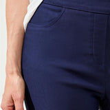 Close up of navy pant waist detail
