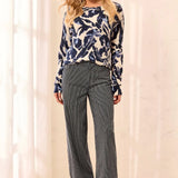 Tribal Printed Cable Cotton Crew Neck Sweater