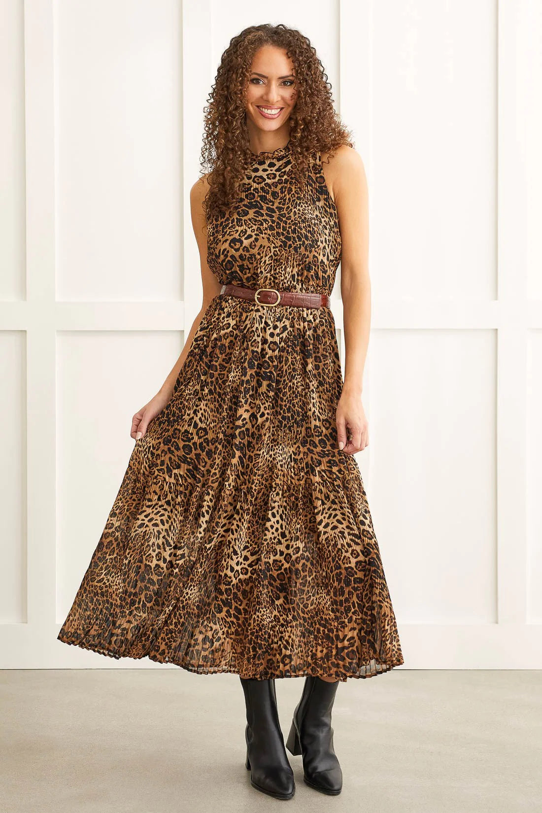 With crinkled plisse fabric and a lively animal print design, this maxi dress is getting all the style points.