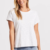 Crafted with short raglan sleeves, this top is all about comfy-casual style. We can't get enough of the classic crew neckline and yarn dye slub knit fabric showcasing an understated stripe pattern that adds visual interest without sacrificing versatility.