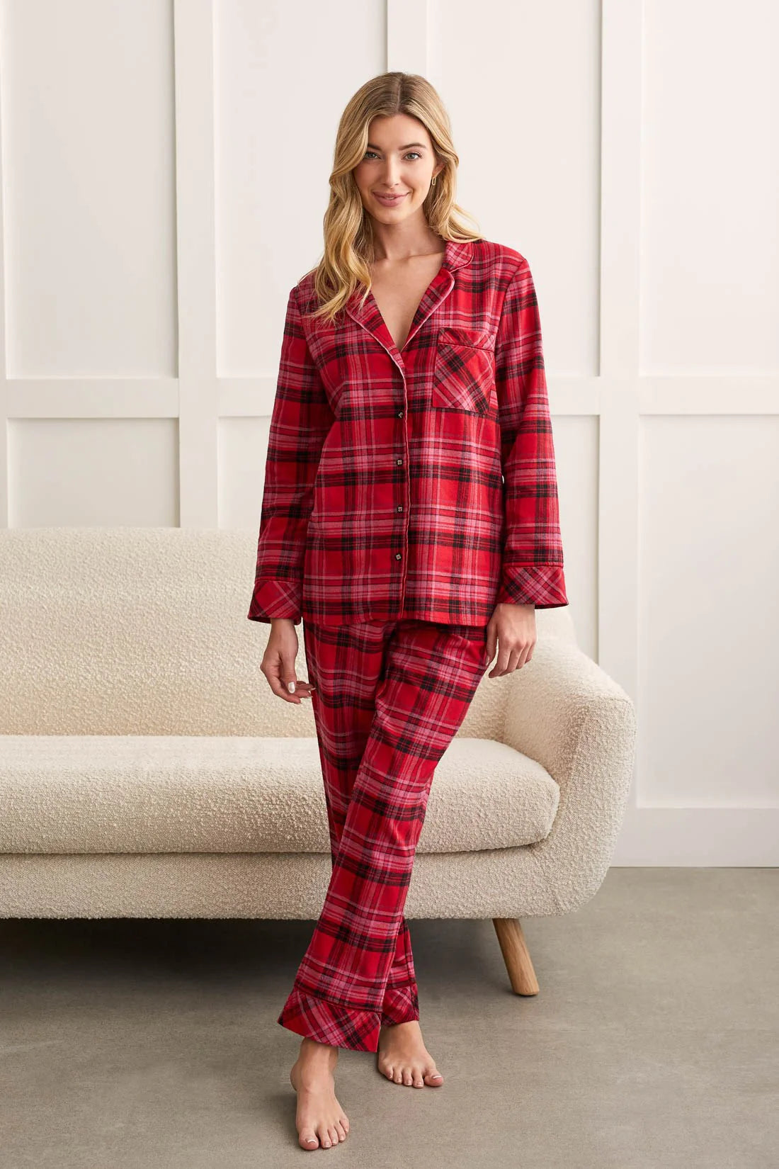 Men's Woven Cotton Blend Button-Down Long Sleeve Plaid Soft Sleepwear  Pajama Set 