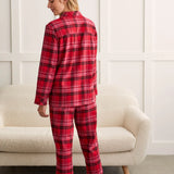 You'll be sleeping like royalty in this two-piece pajama set made from super soft flannel fabric showcasing a plaid pattern. 