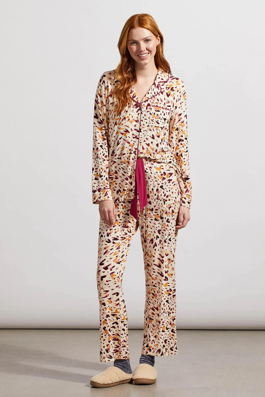 Get your beauty sleep while looking fabulous courtesy of this printed pajama set made from soft jersey fabric.