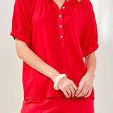 Tribal Short Sleeve Button Front Blouse