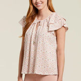Tribal Frilled Cap Sleeve Cotton Top