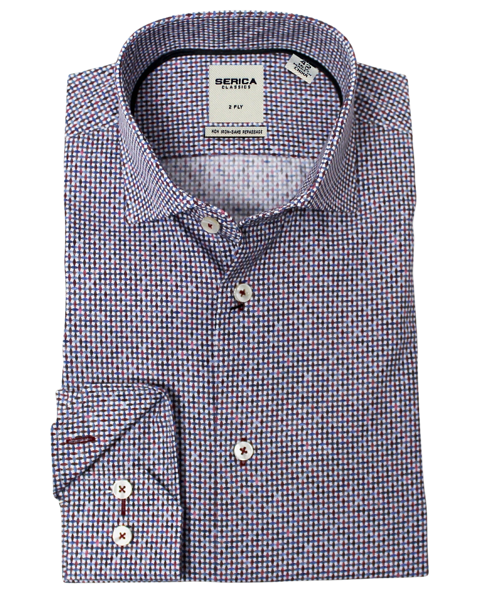 Serica Classic Long Sleeve Dress Shirt (Burgundy Pattern).
