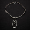 Suzie Blue Silver Plate Oval Beaded Pendant Necklace on Suede