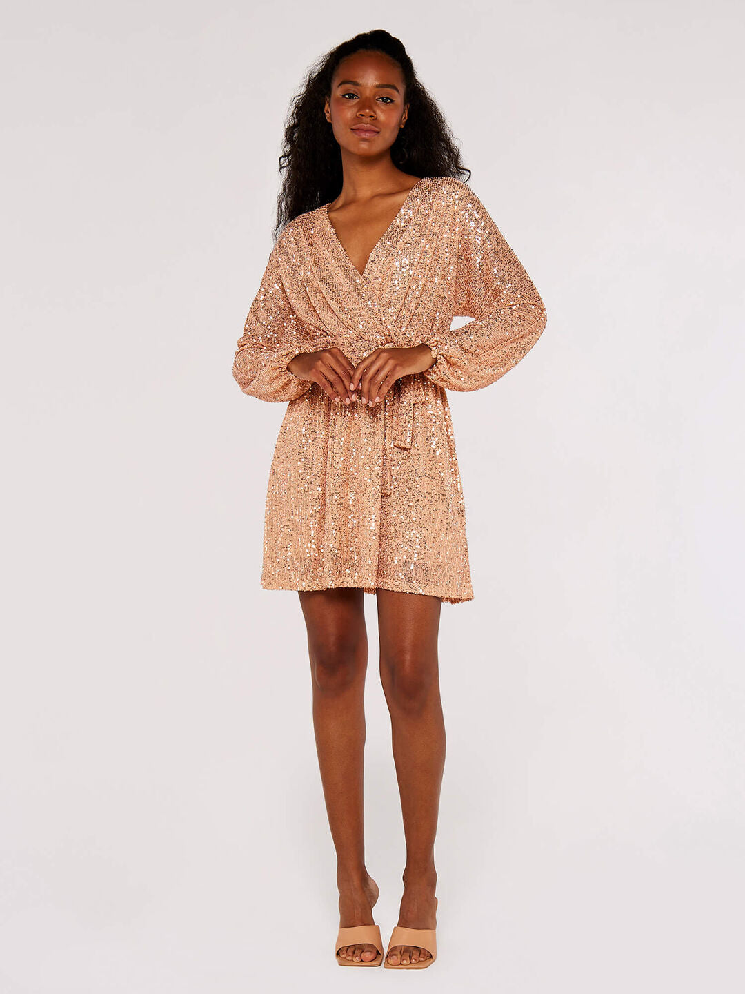 Rose gold store sequin wrap dress