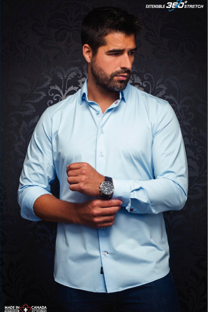 Men's casual dress shirt. Stand out with contrasting patterns and sophisticated details.