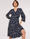 Apricot Floral Midi Dress with Long Sleeve
