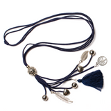 Suzie Blue Suede Necklace with Tassel & Charms (3 Colours)