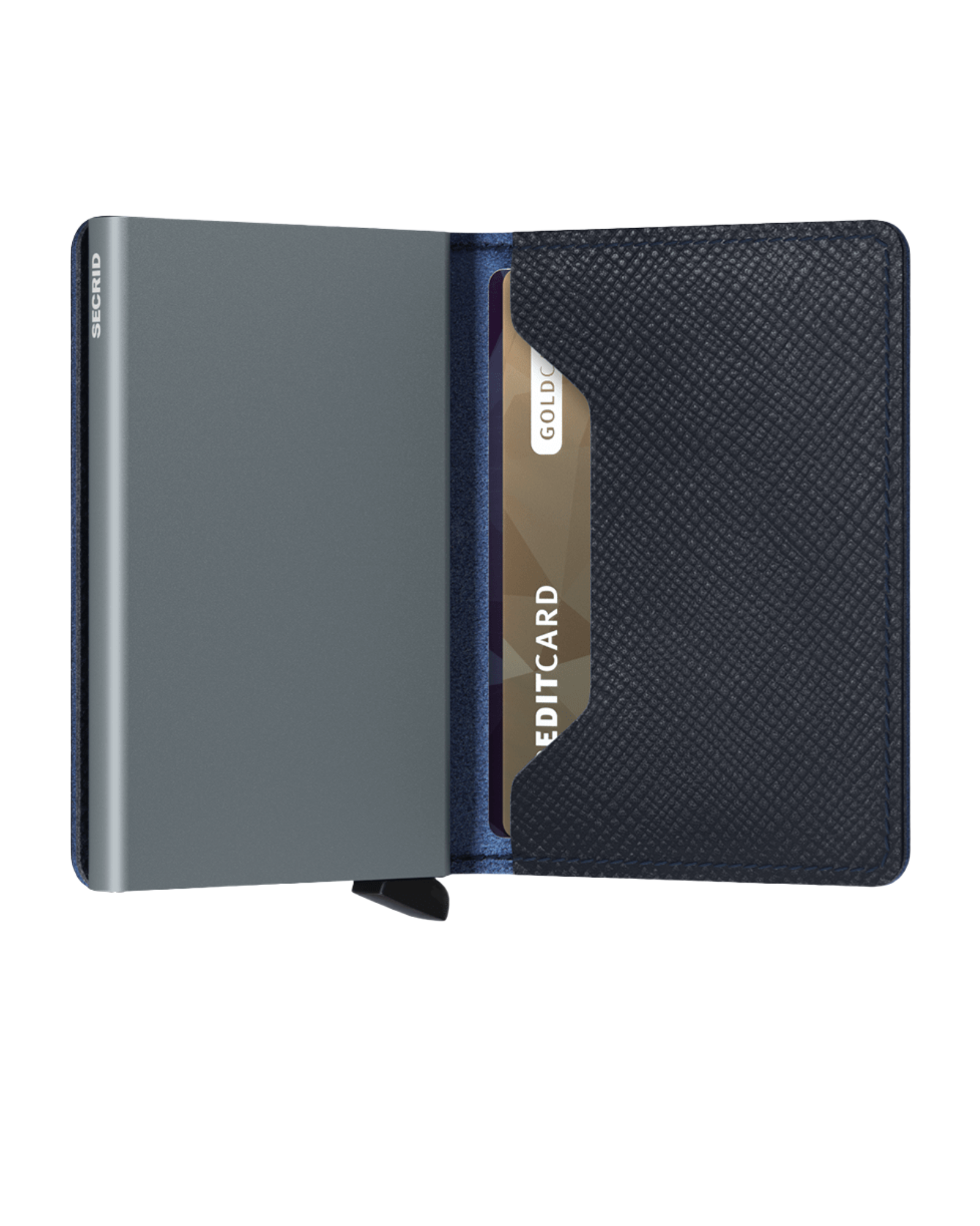 Secrid Slimwallet Saffiano Navy.The Slimwallet is a modern take on the classic billfold. With its slim profile it fits perfectly into every pocket. 