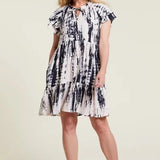 Tribal Short Sleeve Tiered Dress with Tie