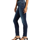 Silver Jeans Co. Suki Curvy Fit Mid Rise Skinny Leg Denim is crafted from an eco-friendly blend of 81% cotton, 15% recycled polyester and 4% elastane.