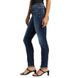 Silver Jeans Co. Suki Curvy Fit Mid Rise Skinny Leg Denim is crafted from an eco-friendly blend of 81% cotton, 15% recycled polyester and 4% elastane.