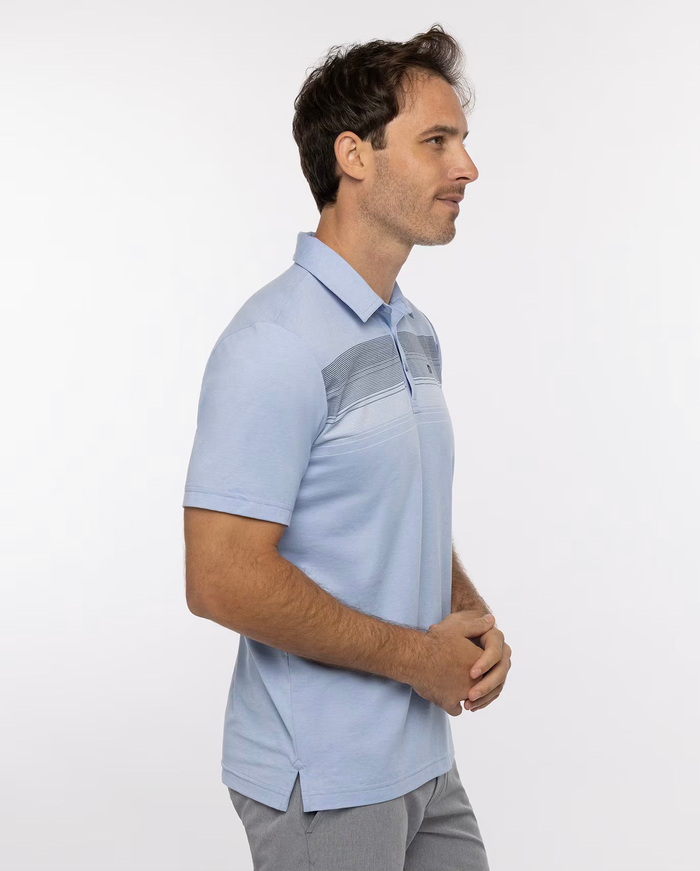 With a textured, gradient chest stripe, the GREEN CANOPY polo not only looks great, it feels great, too. 