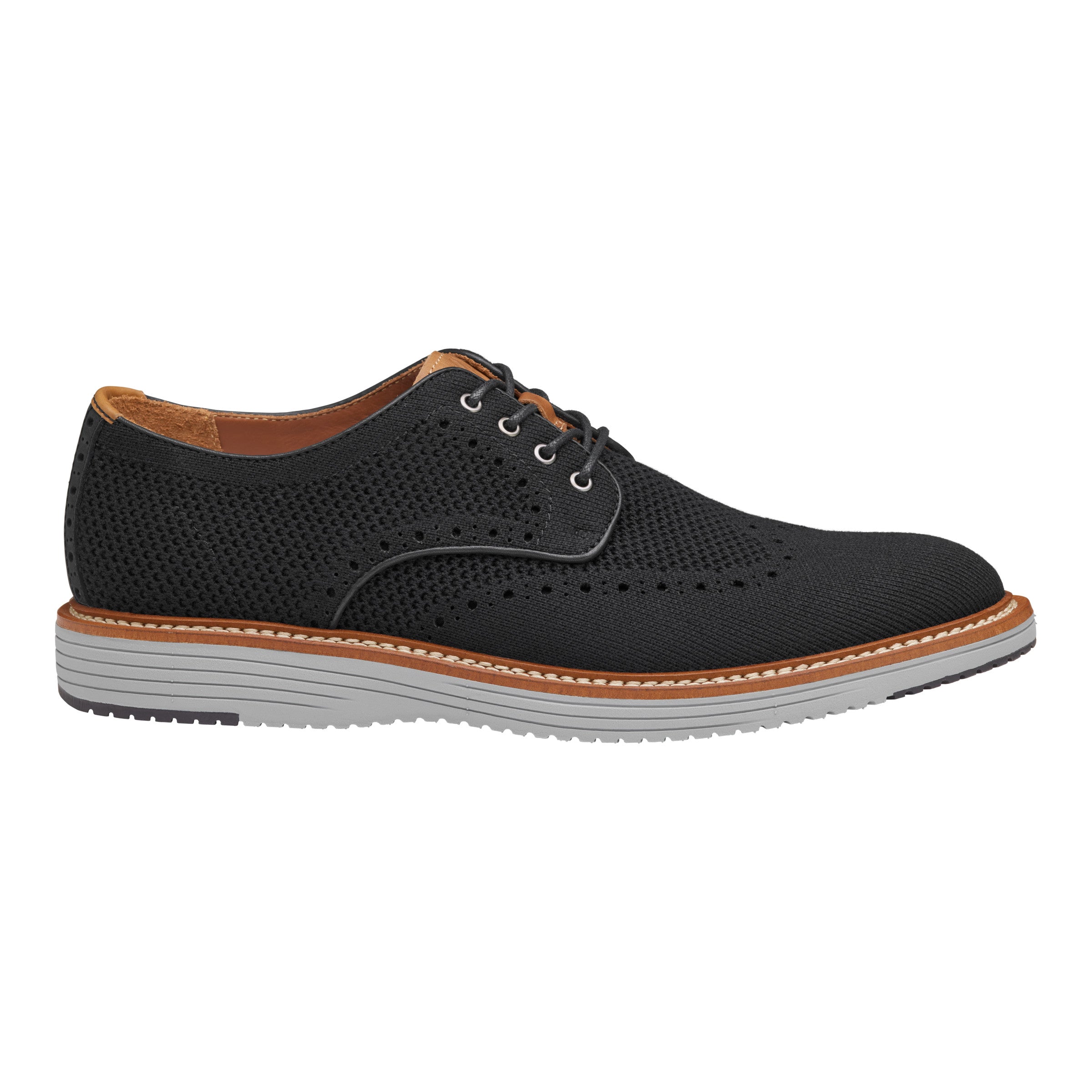 Incredibly light and flexible in airy knit with leather trim. Refined details including double-stitched leather welt, vachetta leather accents, and contrast welt stitching.  Leather/anti-microbial mesh lining.  Removable, molded memory-foam cushioned insole.  TRUFOAM sole for lightweight comfort.